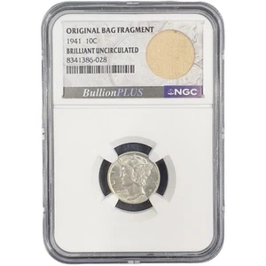1941 Mercury Dime NGC Brilliant Uncirculated BU w/ JUMBO Original Bag Fragment - Picture 1 of 2