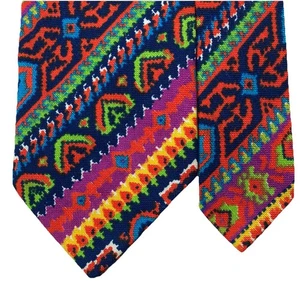 60s 70s Vtg Men’s Tie Colorful Geometric Jacquard Weave 3.5x56” Multicolor EUC - Picture 1 of 7