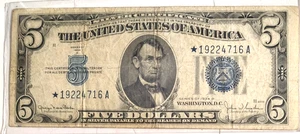 1934-D - $5 Five Dollar  Star Note F-1654* - Picture 1 of 2