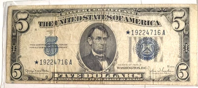 1934-D - $5 Five Dollar  Star Note F-1654* - Image 1 of 2