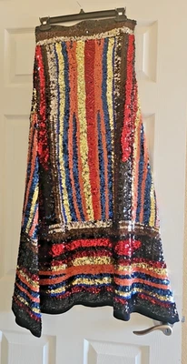 Falda ZARA Edición Limitada Línea A Multicolor Rayas Lentejuelas Tejido, Talla S Foto 1 de 4