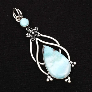 Larimar Gemstone Ethnic Handmade Flower Pendant Jewelry For Women 3.2" AP-21797 - Picture 1 of 1