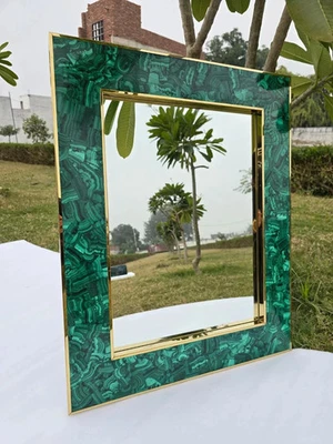 Malachite Wall Mirror – 36" x 24" Handmade Semi-Precious Stone Frame Luxury - Image 1 of 4