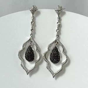 Round Cut Simulated Black Diamond Drop/Dangle Earrings In 14k White Gold Plated - Picture 1 of 8