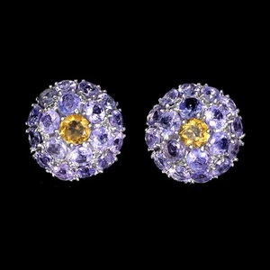 925 Sterling Silver Earrings Round Citrine 4.5mm Tanzanite Gemstone Jewelry - Picture 1 of 13