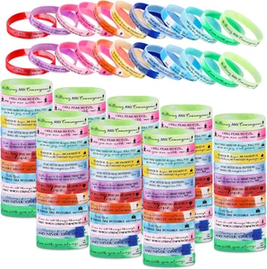 120 Pcs Colorful Silicone Bible Wristbands - Inspirational Christian Bracelets - Picture 1 of 12