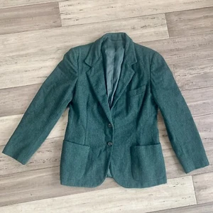 Vtg USA ILGWU Pure Wool Green Jacket Blazer Women's Sz 14 Small Union Made - Picture 1 of 6