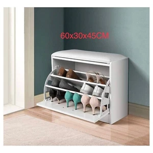 Scarpiera Panca 1 Anta Tripla Profondita con Seduta in Eco Pelle Bianco 60x30x45 - Foto 1 di 4