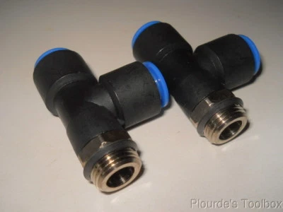 Lot of (2) SMC One-Touch Male 3/8" Uni x 12mm OD Tube Run Tees, KQY12-U03-X2 - Image 1 of 3