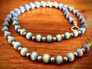 Lovely & Elegant Blue Tiger's Eye & Sterling Silver Beaded Necklace ~925 ~Jordan - Picture 1 of 11