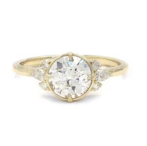 1ct Round Cut Moissanite Bezel Set Women Engagement Ring 14k Yellow Gold Plated - Picture 1 of 3