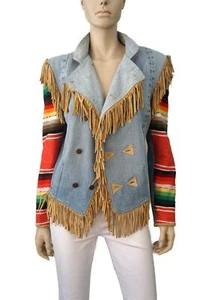 VINTAGE 80s Reworked Levi's Blanket and Leather Fringed Jacket by John sz M - Picture 1 of 6