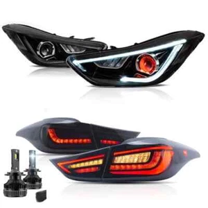 Demon Eyes Headlights+Smoked Tail Lights+LED Bulb For Hyundai Elantra 2011-2016 - Picture 1 of 12