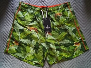 Broken Standard Men's Mesh Lined Tropical Tiger Green Mix Swim Shorts UK M BNWT - Picture 1 of 12