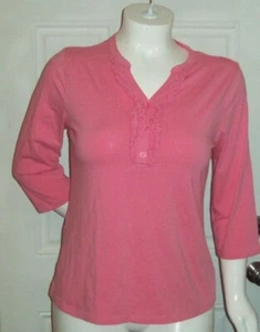 Größe Large D & Co. Pfirsich mit Spitze 3/4 Ärmel Top - Bild 1 von 3