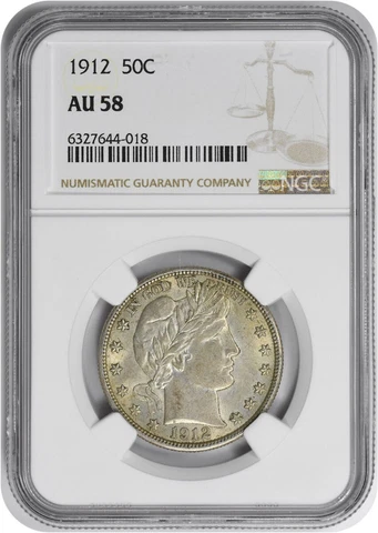 1912 Barber Silver Half Dollar AU58 NGC Cover