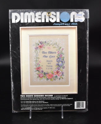 SELLADO DE COLECCIÓN Dimensiones Estampado Punto de Cruz Kit #3122 Dos Corazones Disco de Boda Foto 1 de 4