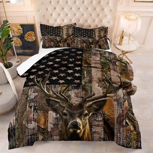 Deer Comforter Sets King Size,American Flag Camo Bedding Sets for Boys Kids Teen - Picture 1 of 5
