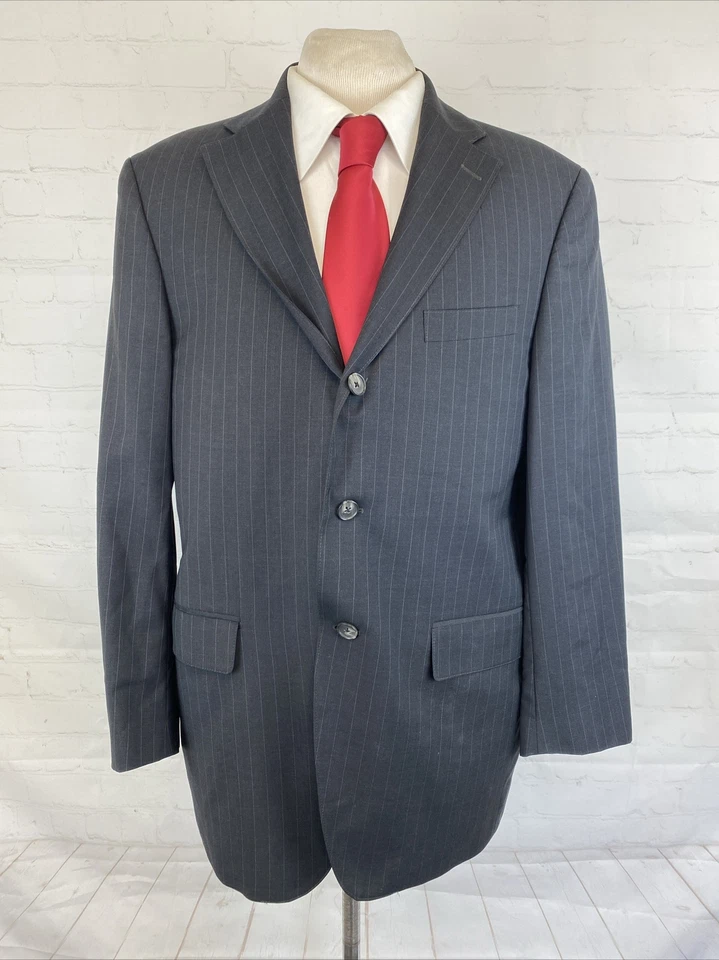 J. Traje de lana a rayas negras Press para hombre 41R 38X27 $995 Foto 1 de 4