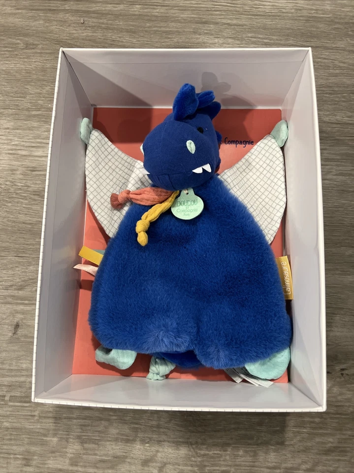 Doudou et Compagnie Calinosaure Blue Dinosaur Lovey Soft Plush 10" Stuffed Baby