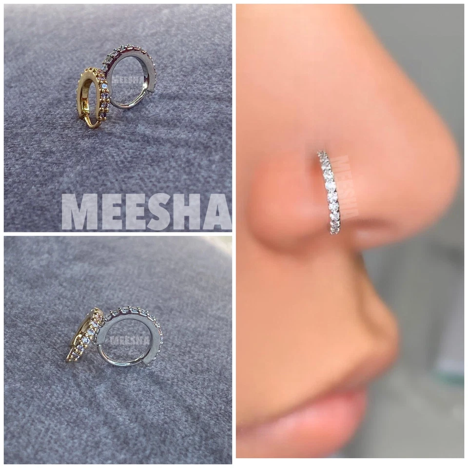 Juego de oro y plata 18k enchapado nariz perforada aro cristal nariz tabique nariz -8 mm Foto 1 de 1