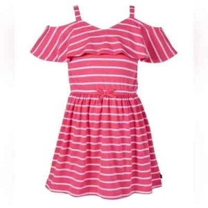 Girls Boutique Nautica Pink Lemonade & Stripe Ruffle Cold-Shoulder A-Line Dress - Picture 1 of 1