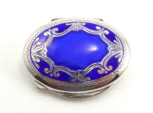 VTG Oval Pill – Trinket Box Sterling Silver - Blue Enameled 22g Firenze Italy - Picture 1 of 12