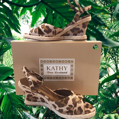 Nueva Sandalia Alpargata Kathy Van Zeeland Kelly Cuña Talla 6.5 M Estampado Leopardo Foto 1 de 4