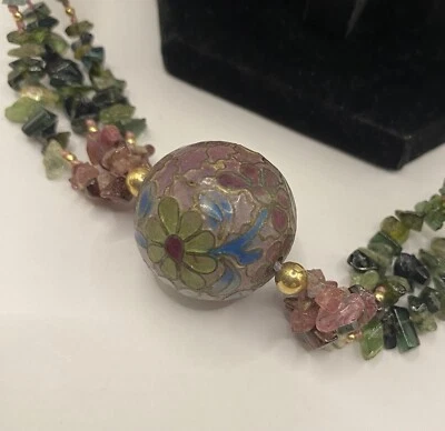 Gorgeous Necklace Of Tourmaline And Amethyst Chips With Cloisonné Accents. - Image 1 of 4
