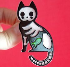 Cool! 2.75" NWOT TABBY TOMBSTONE SKELETON CAT LAYERED ACRYLIC HALLOWEEN BROOCH