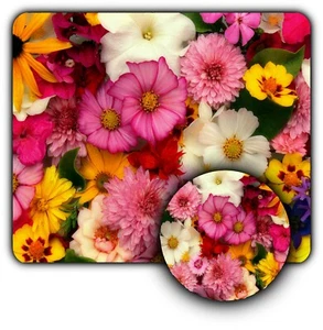 Flowers Floral - Mouse Pad + Coaster -1/4" Rubber Non-slip Mat -Great Gift Woman - Photo 1/3