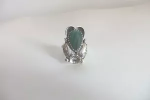 Anillo indio americano vintage de plata esterlina con piedra de malaquita alrededor de 1960 - Imagen 1 de 2