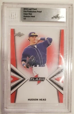 2019 Leaf Metal Draft Clear Red Pre-Production Proof Hudson Head Rookie Card 1/1 - Image 1 of 2