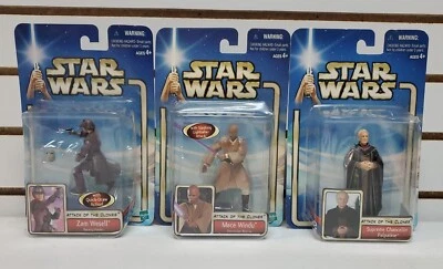 Figuras Star Wars AOTC 4": Canciller Supremo Palpatine, Mace Windu y Zam Wesell Foto 1 de 4