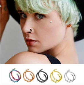 Double Spiral Ring Nose Ear Lip Piercing Sleeper Hoop 6-10MM Stainless Steel NEW - Picture 1 of 14