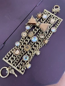 Betsey Johnson Vintage 8" Strass Schleife Statement Armband goldfarben - Bild 1 von 15