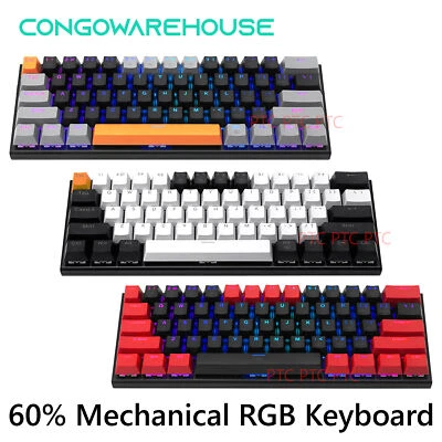 60% Compact Wired True Mechanical Gaming Keyboard 61 Keys RGB Backlit For PC PS4 - image 1 of 4