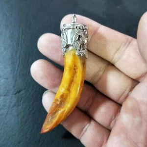 Tibetan Silver Inlaid White Copper Enamel Colorful Boar Teeth Pendant - Picture 1 of 4