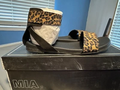 MIA Womens Lydya Ankle Strap Black Leopard Print Gladiator Sandal Multiple Sizes - Image 1 of 4