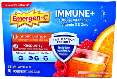 Emergen-C Immune+ Triple Action Vitamin C Powder 1000mg 90 Packets EXP 12/2026 - Image 1 of 4