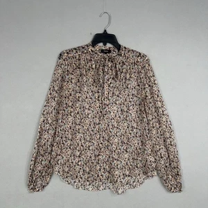 Blusa Theory Mujer Pequeña Floral Transparente Cuello Atado Boho Diseñador Lujo Oficina - Imagen 1 de 13
