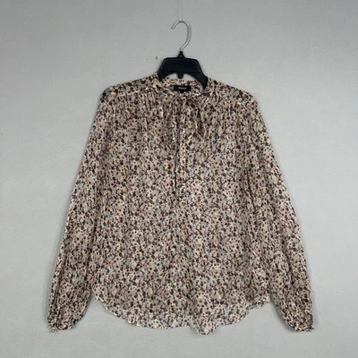 Blusa Theory Mujer Pequeña Floral Transparente Cuello Atado Boho Diseñador Lujo Oficina Foto 1 de 4