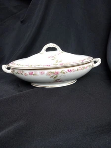 HAVILAND LIMOGES THE AMSTEL PINK ROSE GARLAND OVAL COVERED VEGETABLE SERVING - Picture 1 of 20
