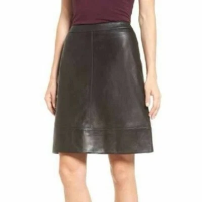 Falda halógena 100 % cuero línea A hasta la rodilla talla 4 b67 Foto 1 de 4