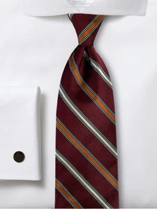 Jos A Bank Signature Collection Silk Tie Burgundy Spice Pearl Dash Striped NWT - Picture 1 of 11