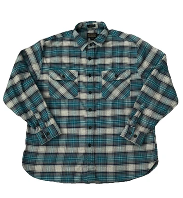 Pendleton Burnside 法兰绒衬衫男式 XL 蓝色/灰色格子户外工作服 — 第 1/4 张图片