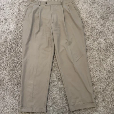 Allan Flusser Golf Pants Mens 36x30 Pleated Cuffed No Iron Wicking Khaki - Image 1 of 4