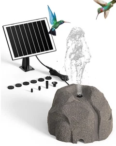 Solar Bird Bath Fountain For With Dry Run Protection Powered Pump 10 Nozzles - Picture 1 of 8