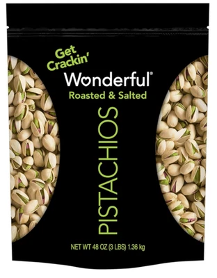 Чудесные фисташки в скорлупе, жареные и соленые орехи, 48 унций закрывающийся пакет, P - Изображение 1 из 4