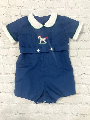 Mameluco de bebé Jayne Copeland de colección talla 18 meses azul bordado cinturón Foto 1 de 4